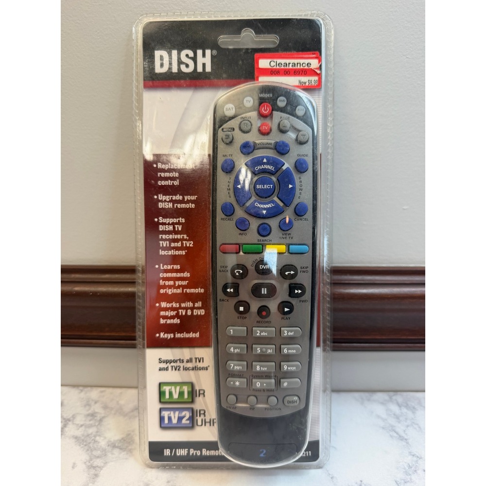 DISH Network IR/UHF Pro Replacement Remote Control DISH211 TV1 TV2 New
